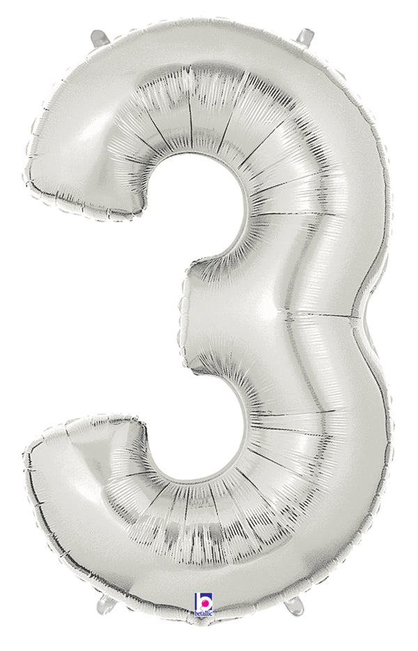 40" Number 3 Silver Balloon