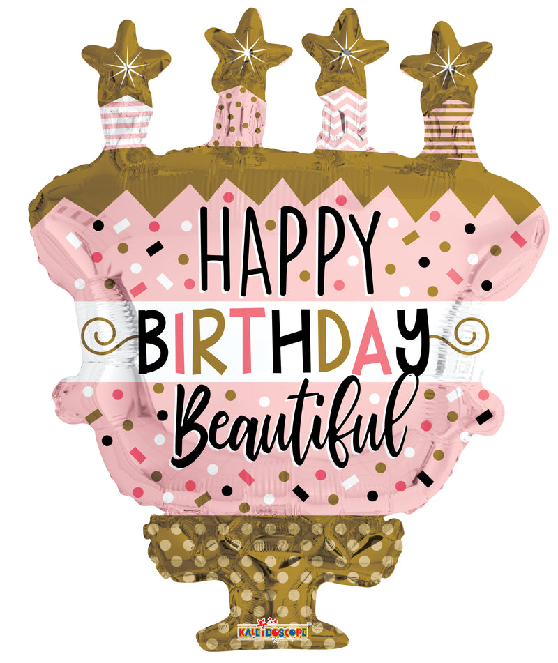 36" Happy Birthday Beautiful Cake With Stars Balloon