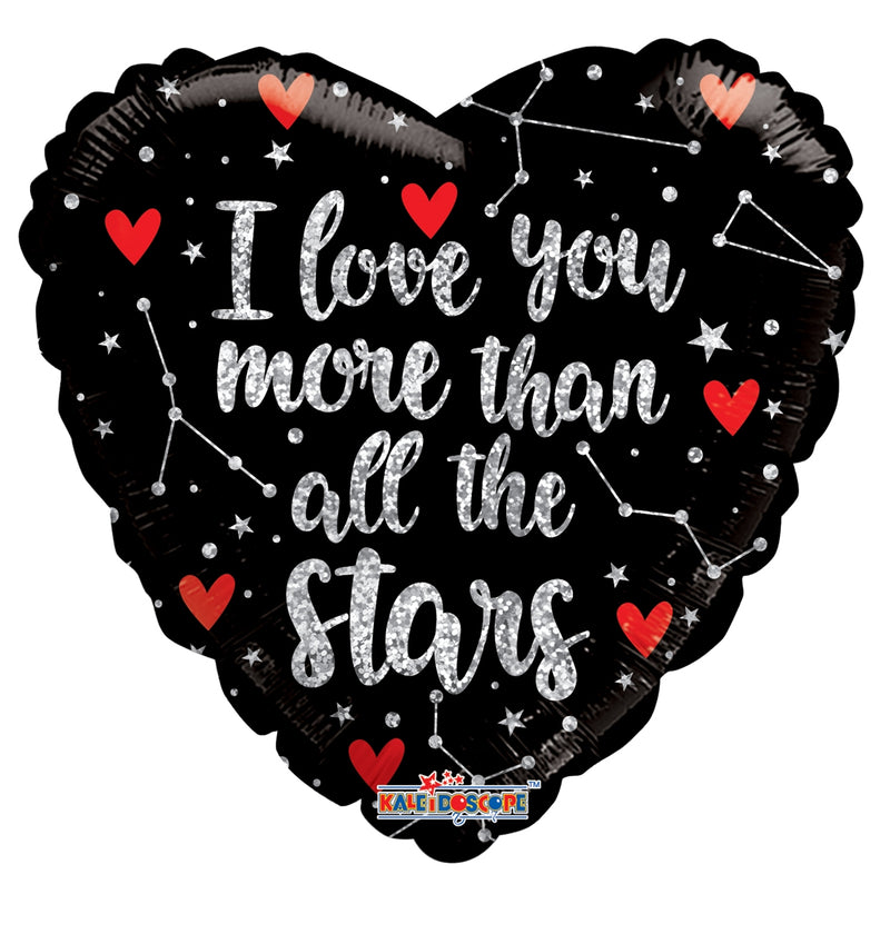 18" I Love You More Than All The Stars Holographic Heart Balloon