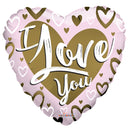 18" I Love You Gold & Pink Matte Heart Balloon