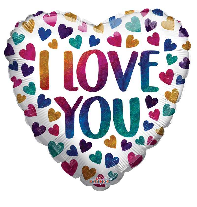 18" I Love You Rainbow Hearts Holographic Heart Balloon