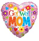 18" Get Well Mom Floral Pink Heart Balloon