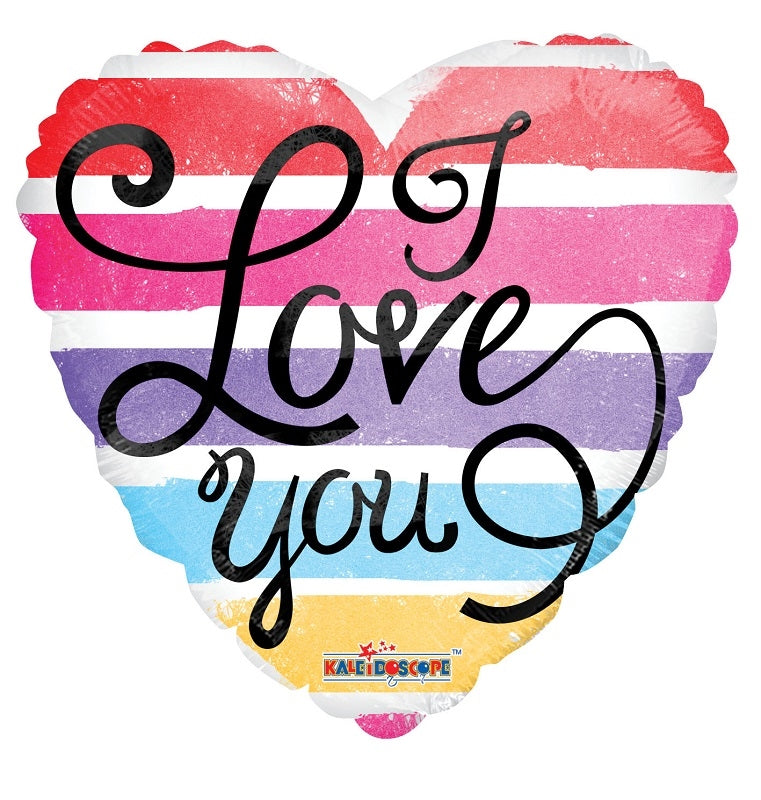 18" I Love You Watercolor Stripe Heart Balloon