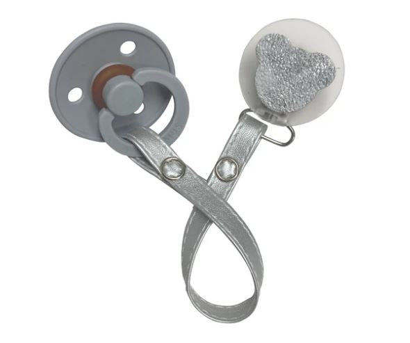 Sparkle Silver Leather Teddy Pacifier Gift Set