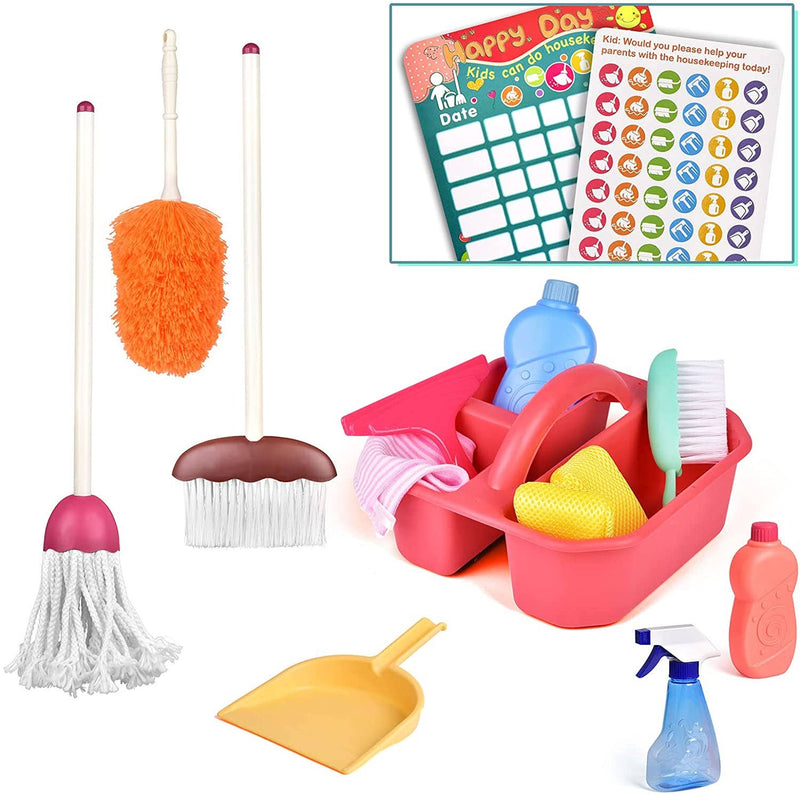 15 PCs Kids Cleaning Set Includes Broom, Mop, Brush