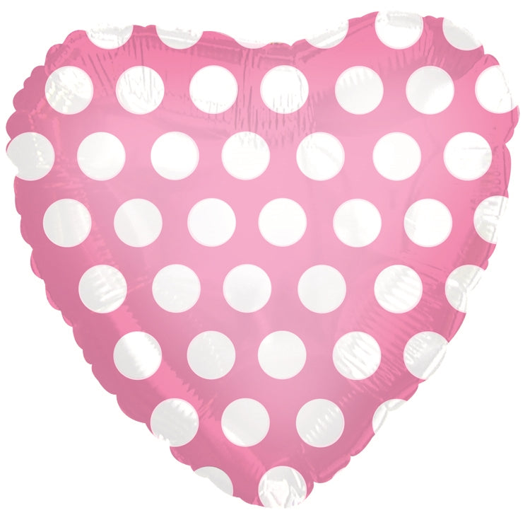 18" Pink & White Polka Dots Heart Balloon