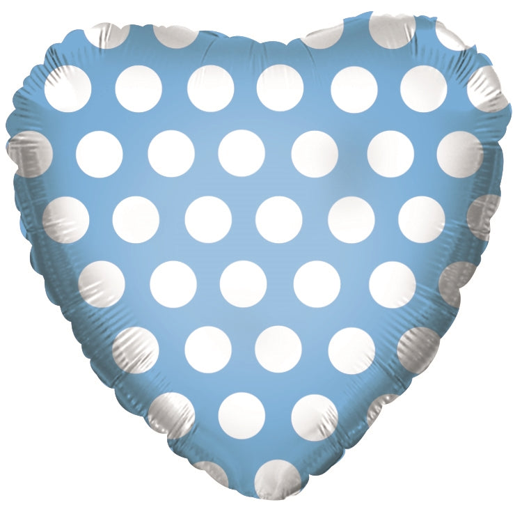 18" Powder Blue & White Polka Dot Heart Balloon