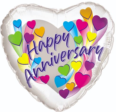 17" Happy Anniversary Multi Color Heart Balloon