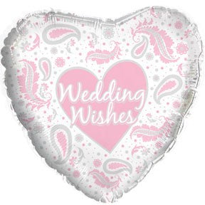 17" Pink Paisley Wedding Wishes Heart Balloon