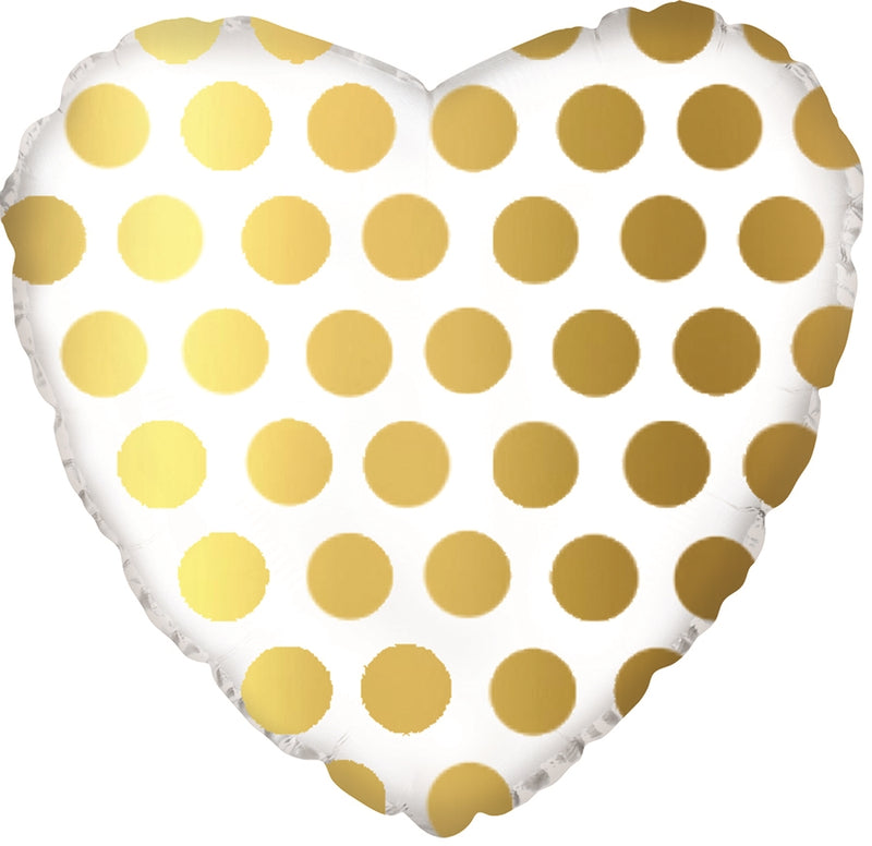 18" Gold Polka Dot Heart Balloon