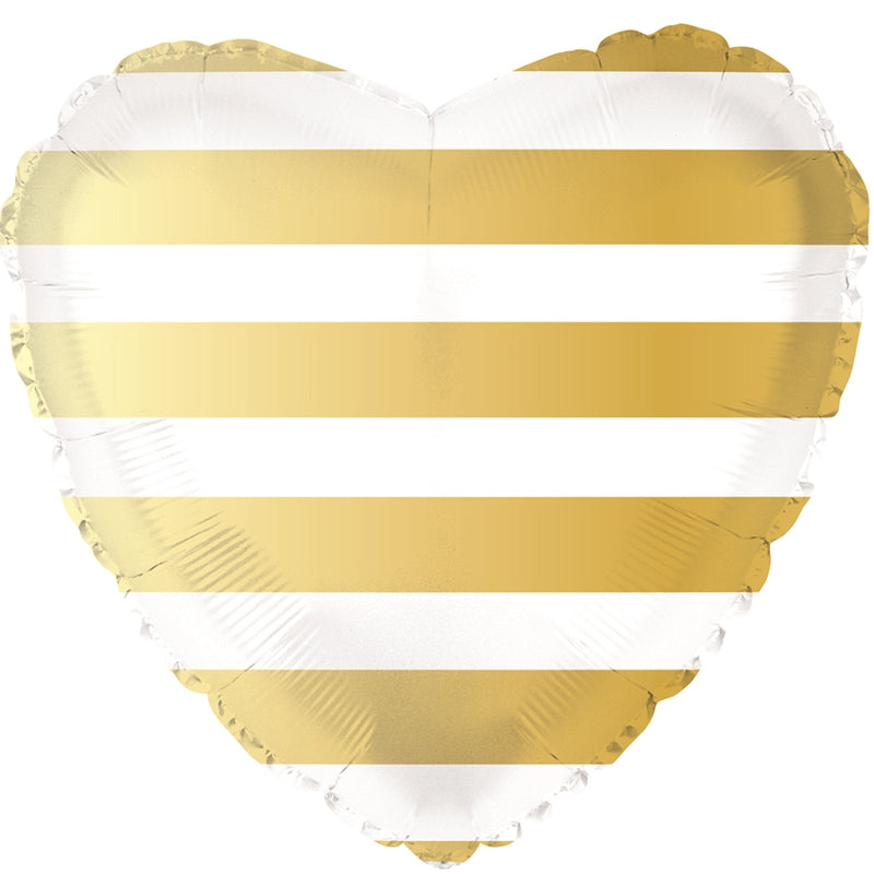 18" Gold Striped Heart Balloon