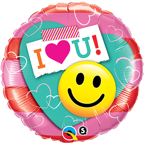 18" I Heart U! Smiley Balloon