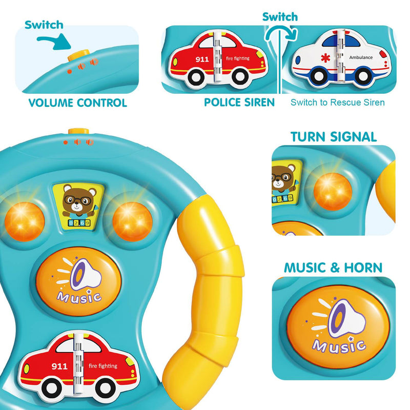 Toddler Driving Steering Wheel Toy and Car Keys with Music