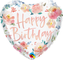 Heart Birthday Watercolor Roses Foil Balloon