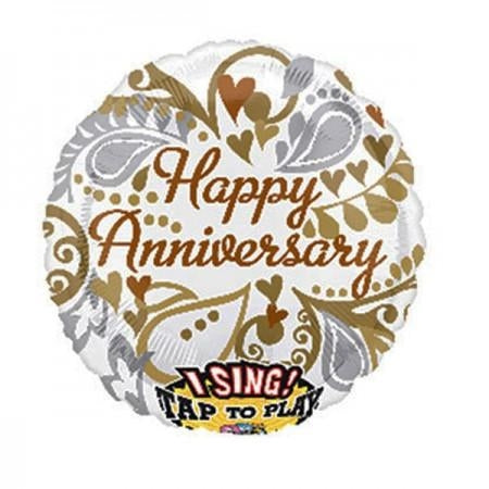 28" Jumbo Happy Anniversary Sing-A-Tune Silver & Gold Bubble Balloon
