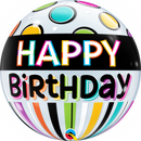 Happy Birthday Black Band & Dots Bubble Balloon