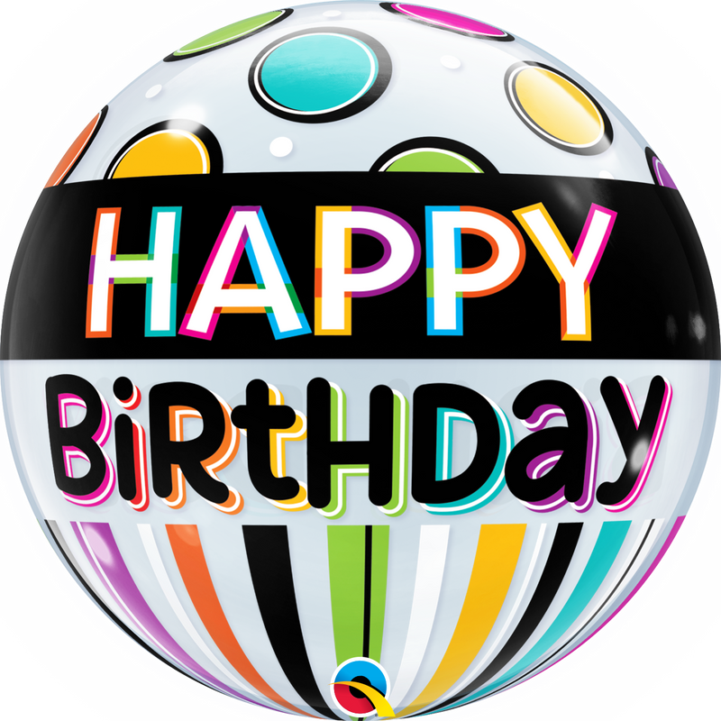 Happy Birthday Black Band & Dots Bubble Balloon