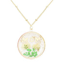 MOM Pressed Flower Clear Lucite Round Pendant Necklace