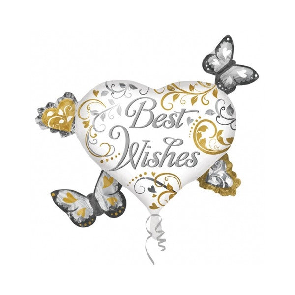 30" Best Wishes Heart & Butterflies Balloon