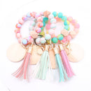Silicone Bead Bracelet Keychain w/ Wood Disk