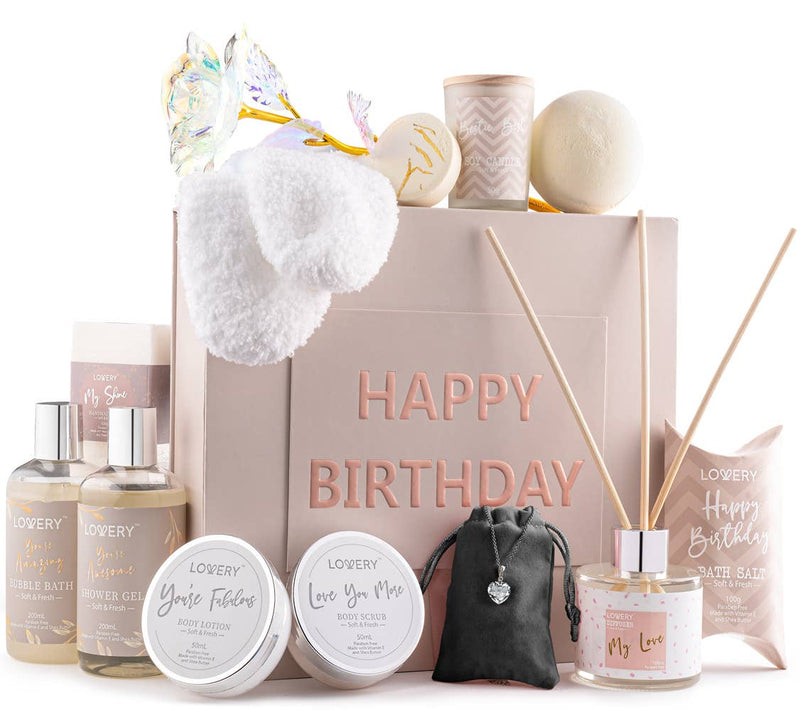 Birthday Gift Basket - Bath & Spa Gift Set with CZ Necklace