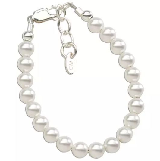 Sterling Silver White Swarovski Pearl Baby Bracelet