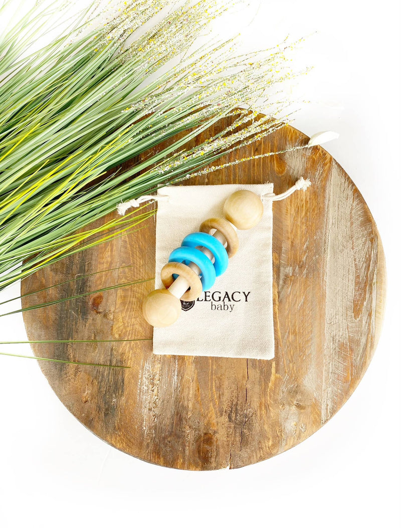 Legacy Learning Academy - Silicone & Wood Rattle - Blue