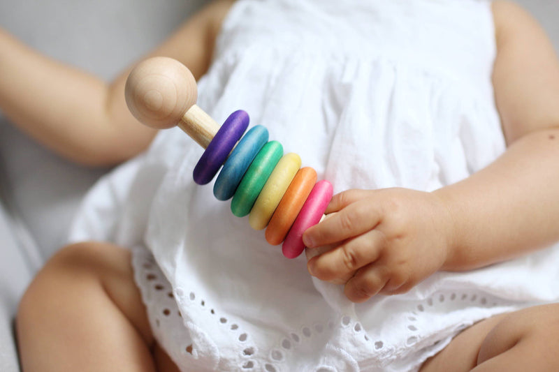 Bab Fall Rattle Rainbow Wooden Baby Rattle