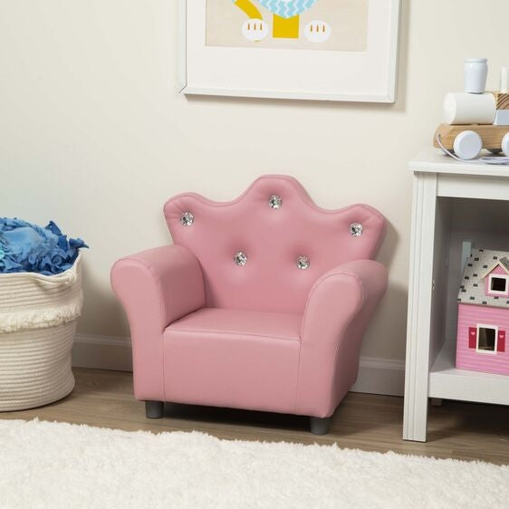 Child's Crown Armchair - Pink Faux Leather