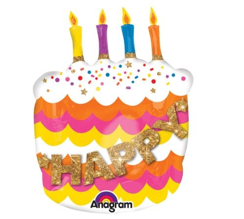 27"  Happy Birthday Fancy Cake Balloon