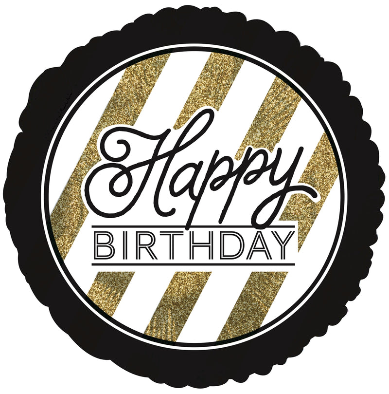 18" Happy Birthday Black & Gold Glitter Balloon