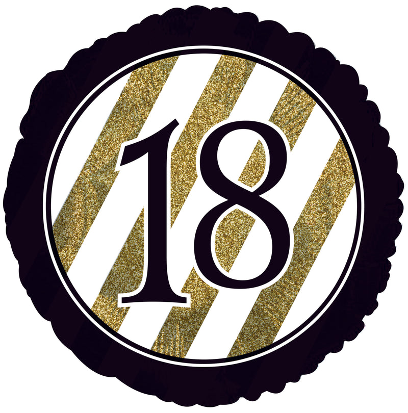 18" Number 18 Black & Gold Glitter Balloon