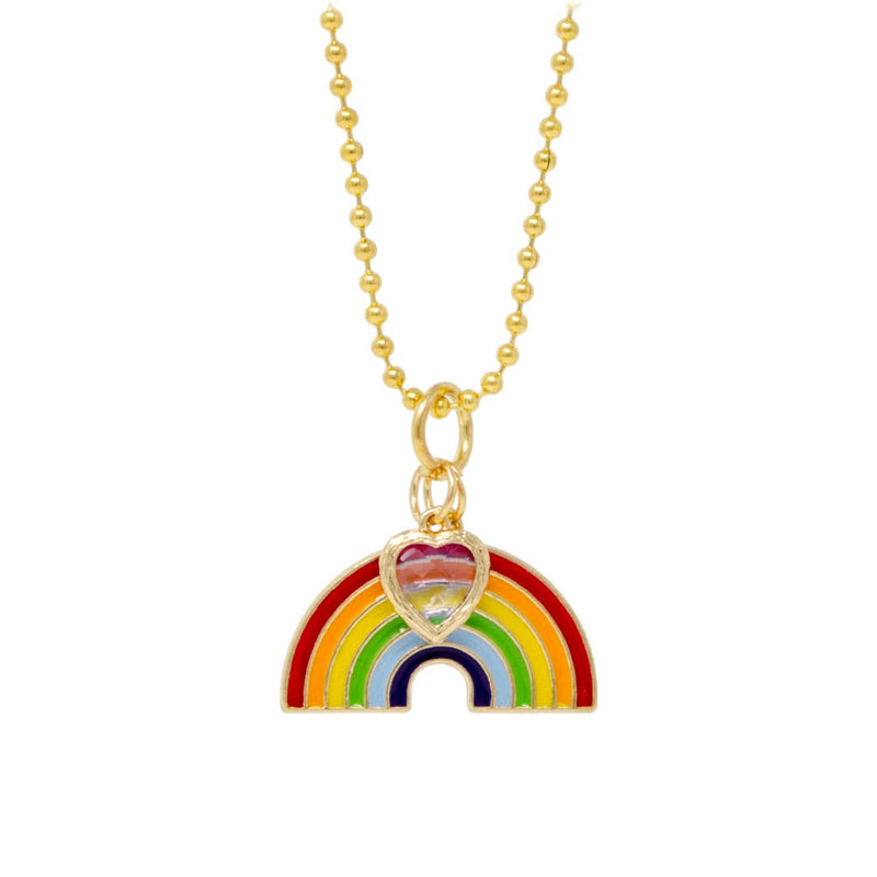 Rainbow & Heart Gold Charm Necklace