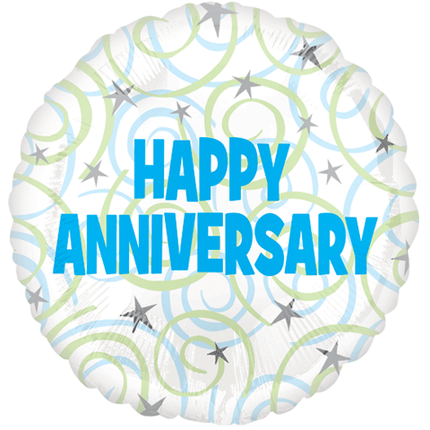 18" Happy Anniversary Swirls & Stars Balloon