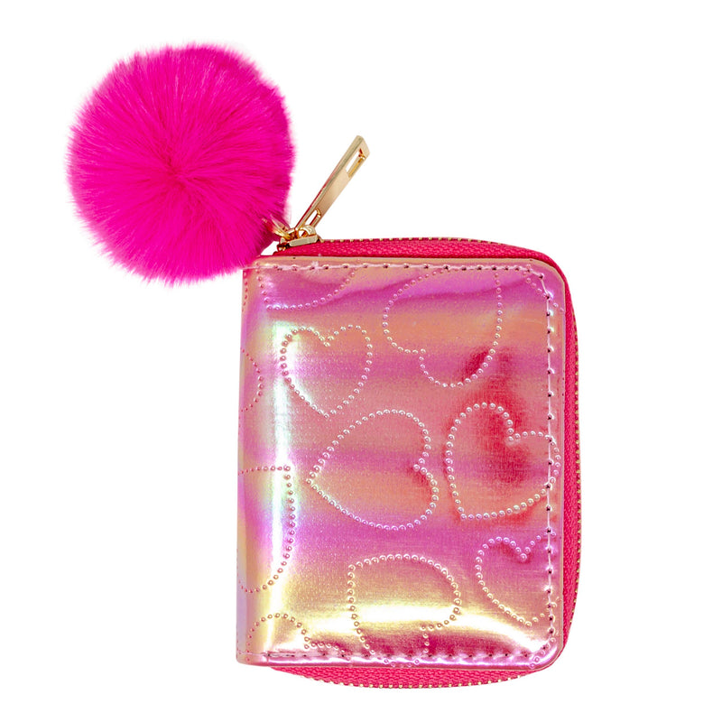 Shiny Dotted Heart Wallet: Hot Pink
