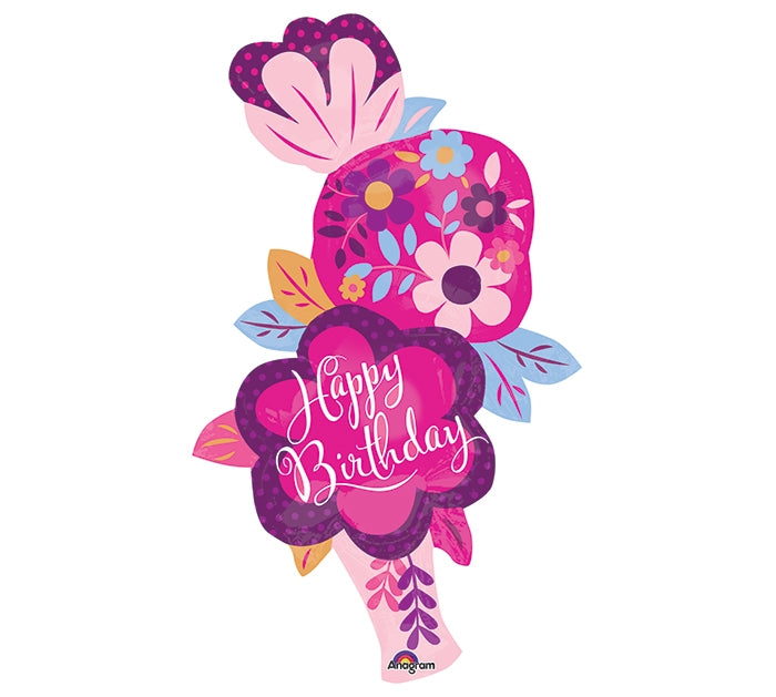 41" Jumbo Happy Birthday Floral Stacker Balloon