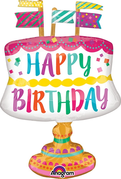 24" Jumbo Happy Birthday Cake with Flags Balloon