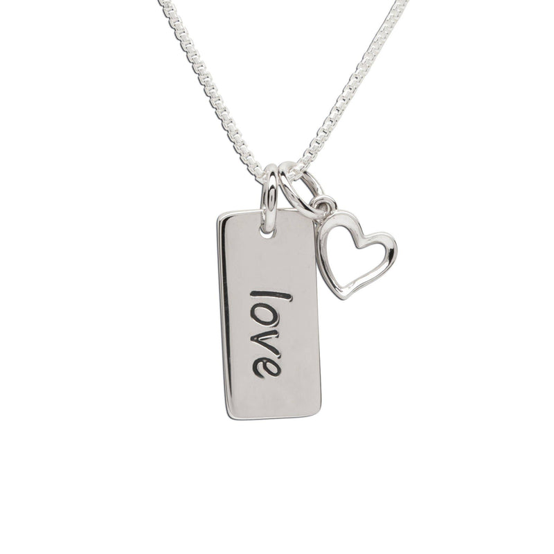 Sterling Silver Girls Love Bar Necklace with Heart for Kids