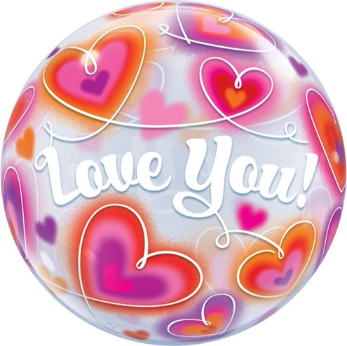 22" Love You Doodle Hearts Bubble Balloon