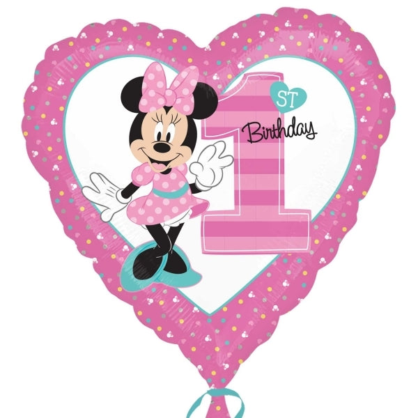 18" Minnie Mouse 1st Birthday Heart Balloon
