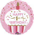 18" Happy 1st Birthday Pink Cupcake Balloon