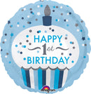 Happy 1st Birthday Blue Cupcake Balloon