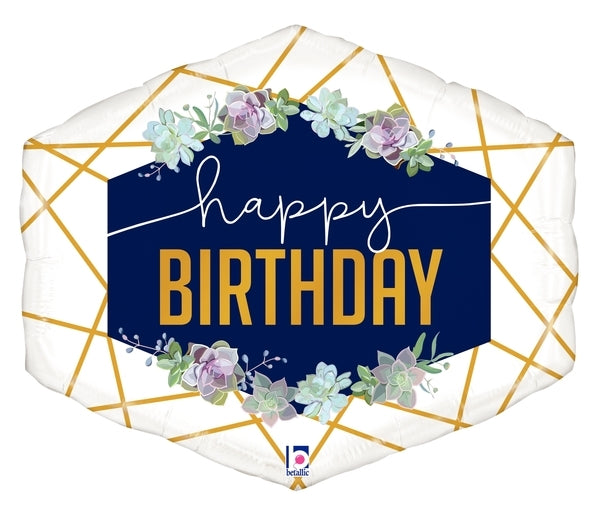 30" Happy Birthday Geo Navy Balloon