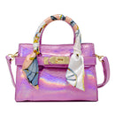 Rose Pink Shiny Metallic Crocodile Buckle Bag with Scarf
