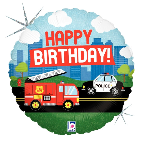 18" Happy Birthday Emergency Vehicle Balloon