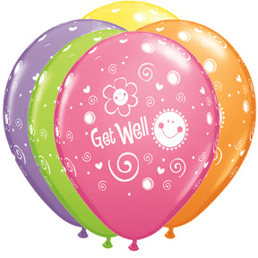 11" Get Well Sun & Flowers Latex Balloon