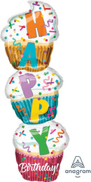 41" Jumbo Happy Birthday Stacked Cupcakes Balloon