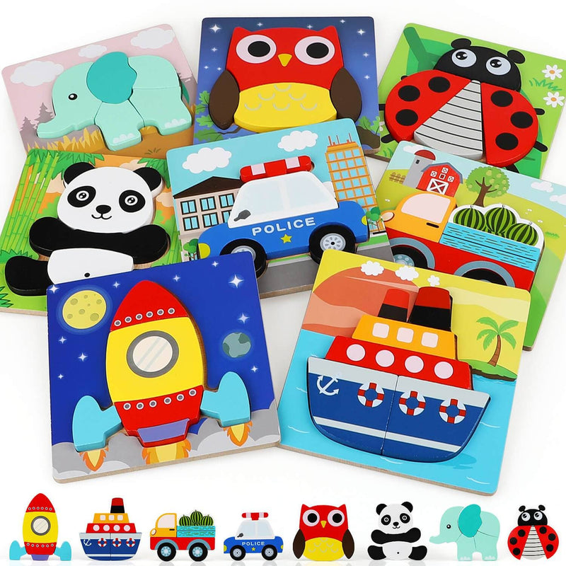 8 Pack Wooden Puzzles for Toddlers