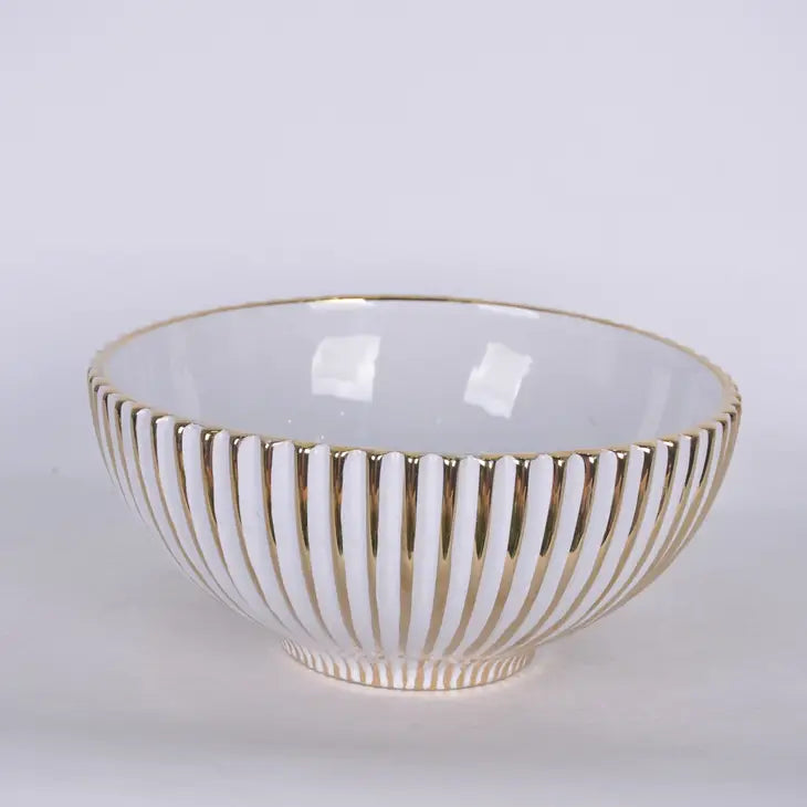 White and Gold Striped Bowl