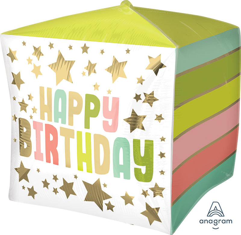 Happy Birthday Gold Stars Colors Cubez Foil Balloon